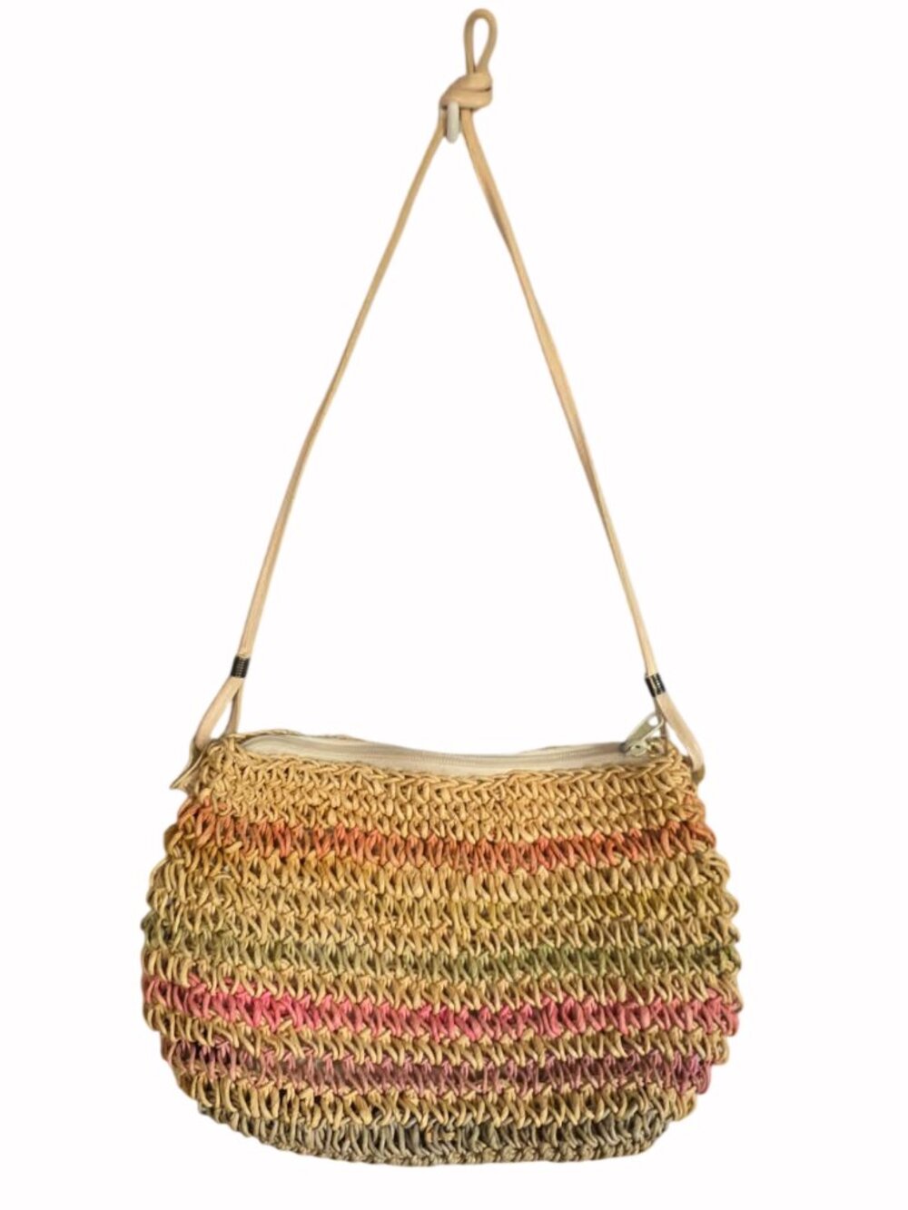 Vintage bohemian multicolored woven straw crossbody purse - Picture 1 of 7